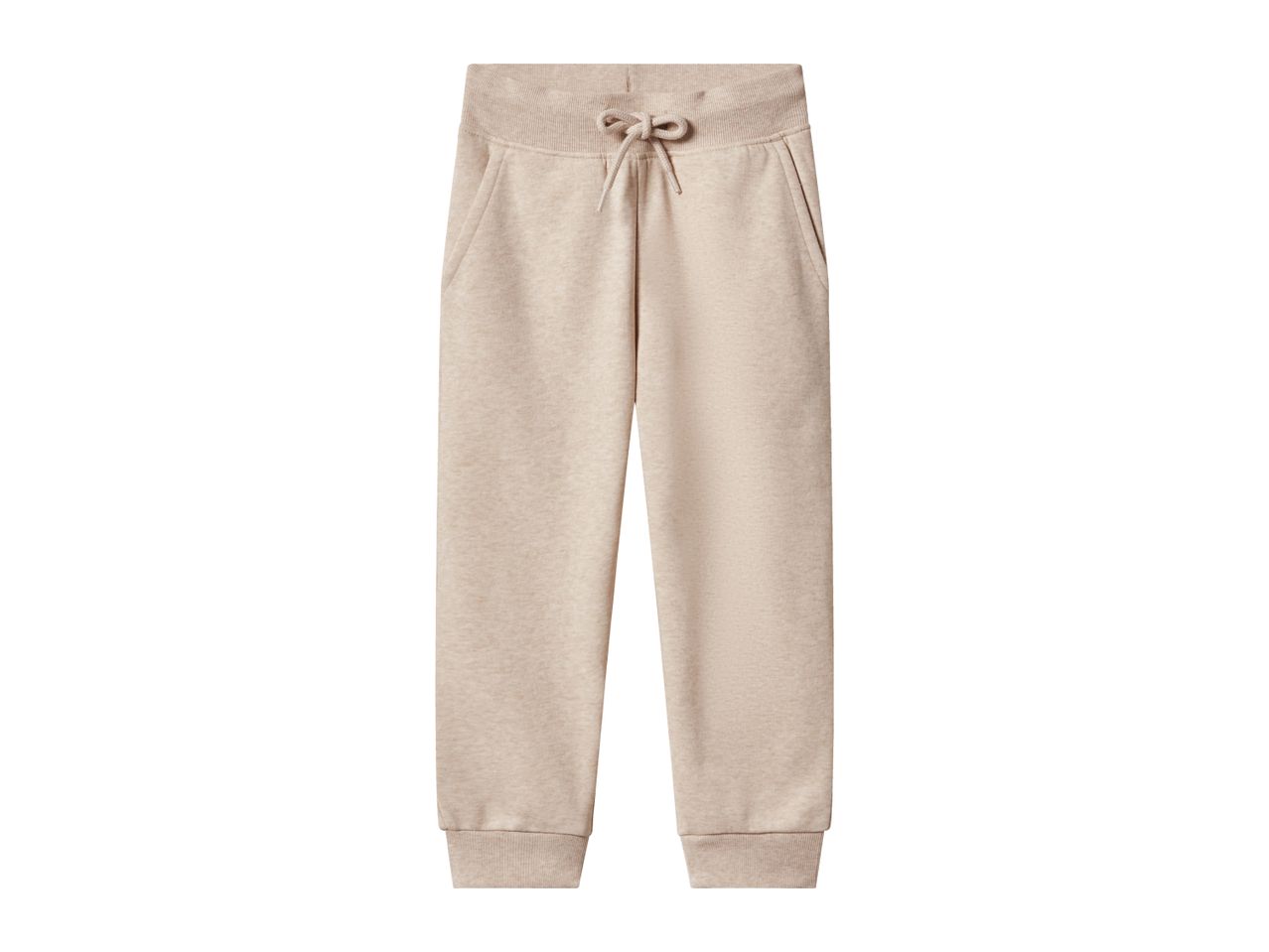 Beige melange sweatpants with an elastic waistband and drawstring.