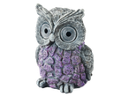 Figura solar de coruja LIVARNO LED com corpo roxo e penas cinzentas.