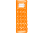 Colchão insuflável laranja com almofada transparente para piscina ou praia.