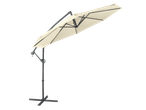 Livarno Cantilever Parasol with a cream-colored canopy and dark grey frame.