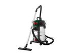A large, industrial-style wet/dry vacuum cleaner with a long hose and floor nozzle.