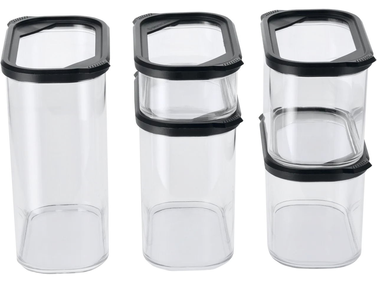 Set providnih Silvercrest® posuda za suve proizvode sa crnim poklopcima.