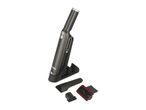 A handheld vacuum cleaner with various attachments is shown.
