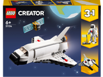 3-in-1 building set with space shuttle, satellite, astronaut, and spaceship.