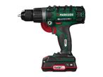 A Parkside X20V Team cordless drill with a keyless chuck and integrated bit holder.