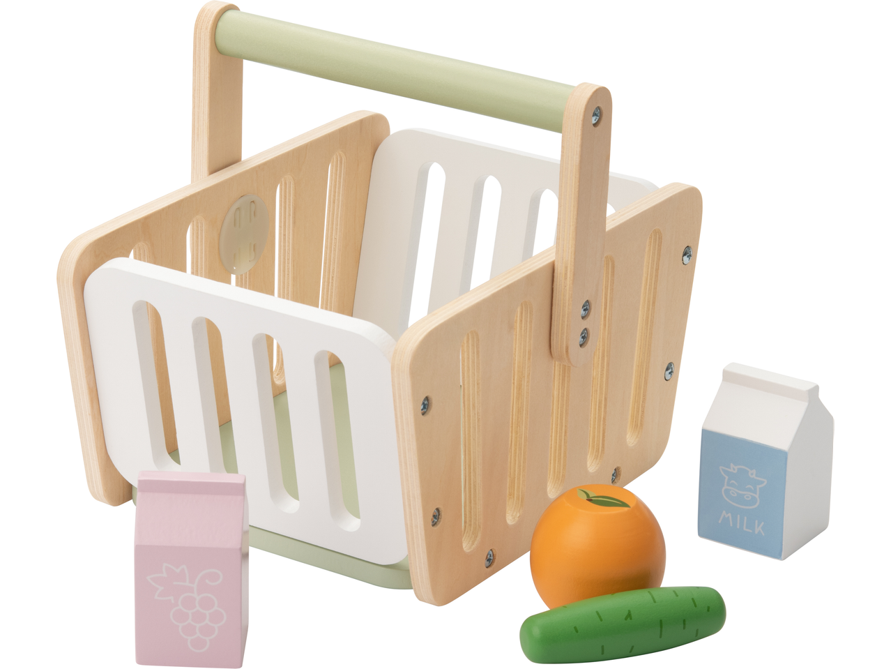 Gioco cassa, bilancia, cassetta alimentare o cesto portaspesa in legno