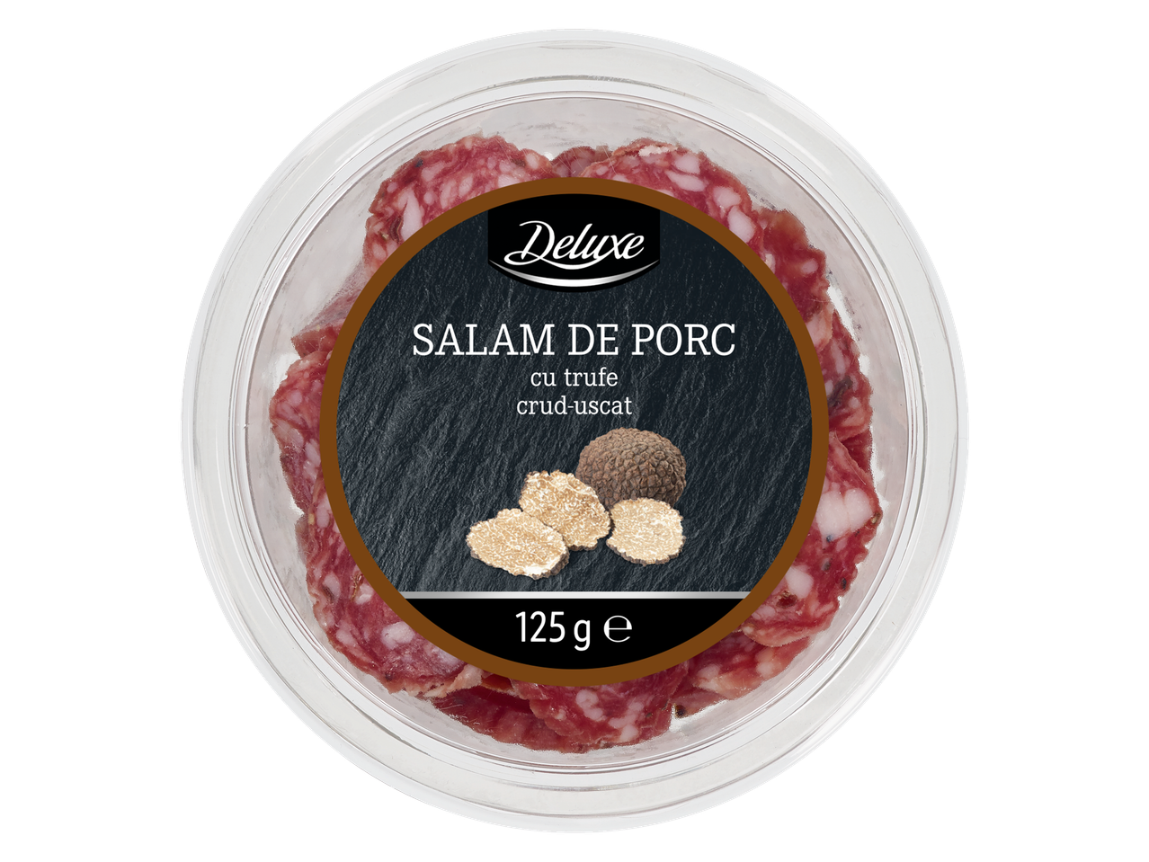 Salam Deluxe cu trufe într-un borcan de sticlă.