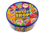 Swizzels Sweet Shop Favourites candy tin featuring Drumstick, Love Hearts, and Double Lollies.