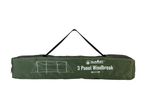 Green 3-panel windbreak in a carry bag with a diagram and dimensions 5M x 1.5M.