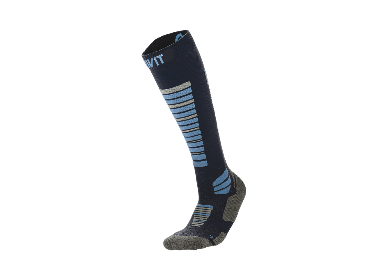CRIVIT Kids' Premium Winter Sports Socks, dark blue with light blue and grey stripes