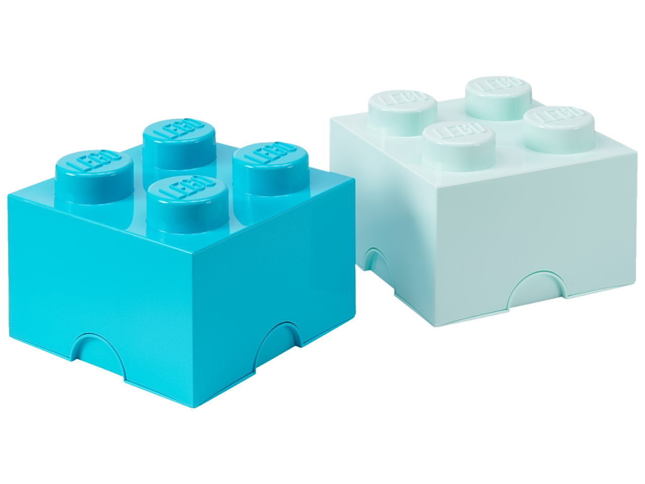 Dvije LEGO kutije za pohranu u tirkiznoj i metvi zelenoj boji.