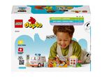 A child playing with a toy ambulance and figures, highlighting developmental skills like logical thinking and creativity.