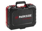 Mala de ferramentas Parkside Performance preta e vermelha para uma aparafusadora de impacto sem fios de 20 V.