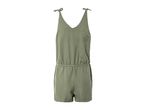 Green women's short jumpsuit with tie-up straps and elasticated waist