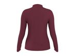 Back view of a women's long-sleeved ribbed top in a dark red color.
