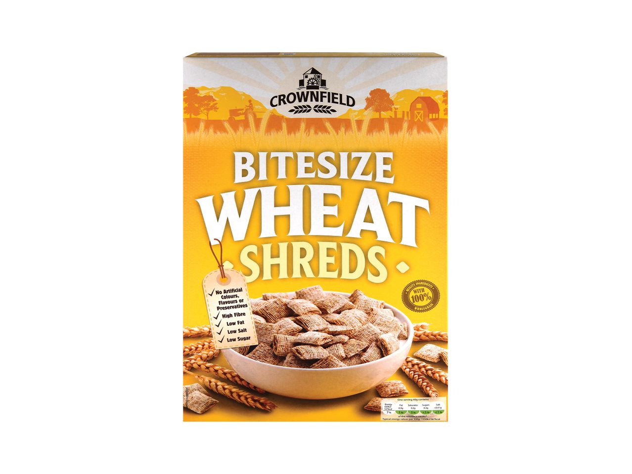 Crownfield Bitesize Wheat Shreds wholegrain cereal.