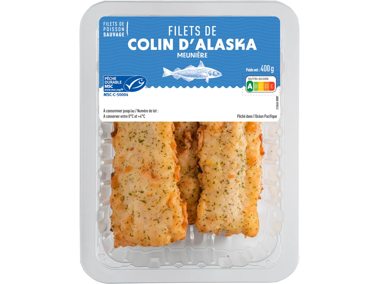 Filets de colin d'Alaska panés, certifié MSC.