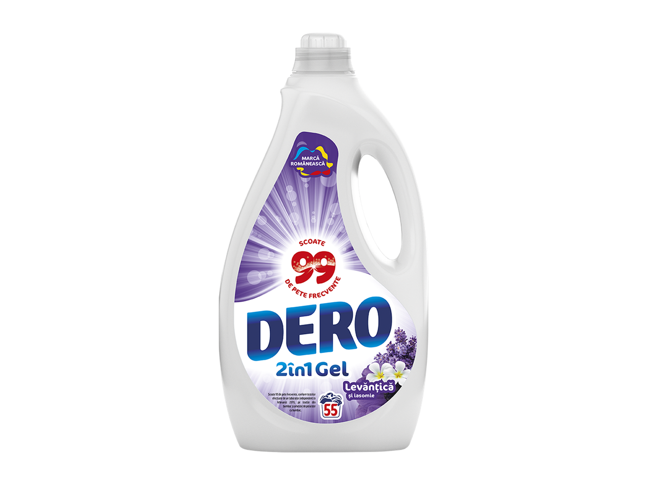 Detergent lichid 2 în 1 cu lavandă și iasomie, pentru 55 de spălări.