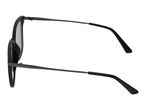 Black sunglasses with dark lenses and thin metal arms, viewed from the side.