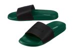 Two green and black Parkside slides with red stitching.