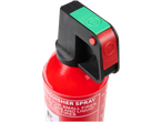 Red fire extinguisher spray with green and red press buttons, for small gas and liquid fires.