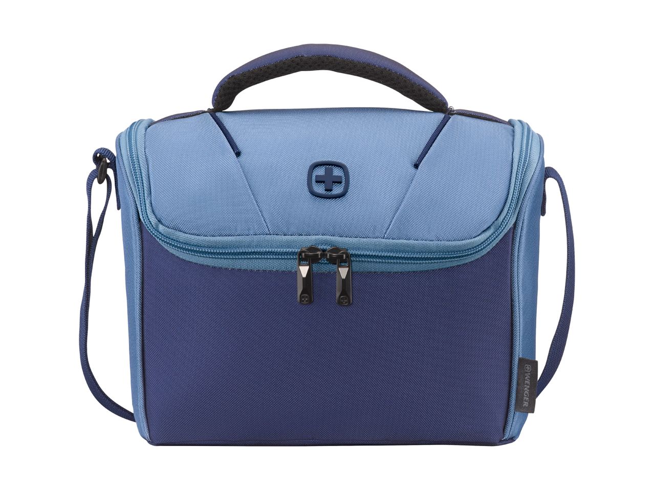 Wenger Kosmetiktasche in marineblau mit Tragegriff und Schultergurt.