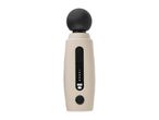 A beige handheld massager with a black spherical head, a display, and a power button.