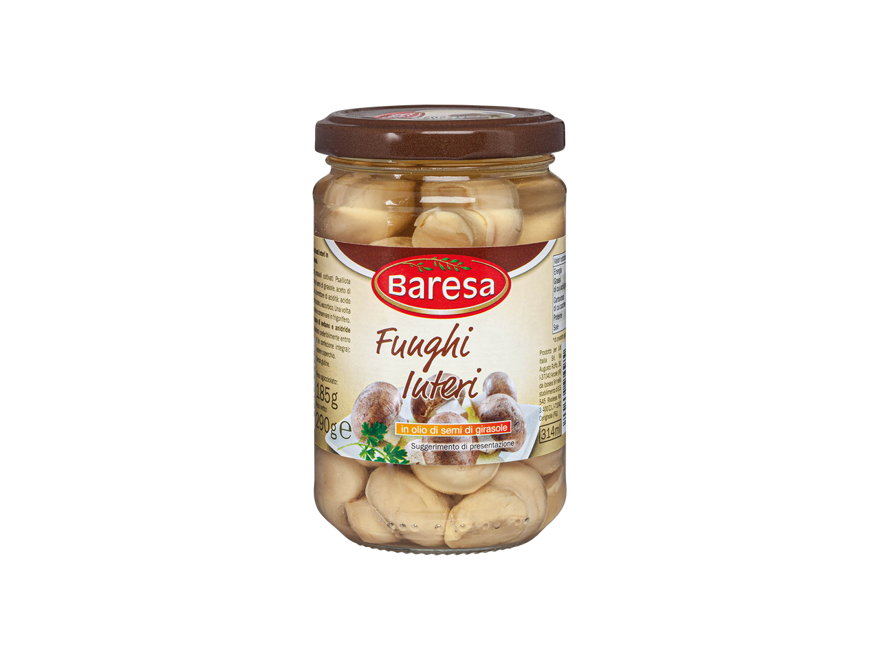 Barnya Funghi Sott'olio in un vasetto di vetro.