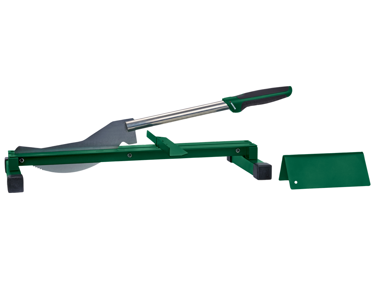 Зелен уред за рязане на ламинат Parkside с дръжка и острие.