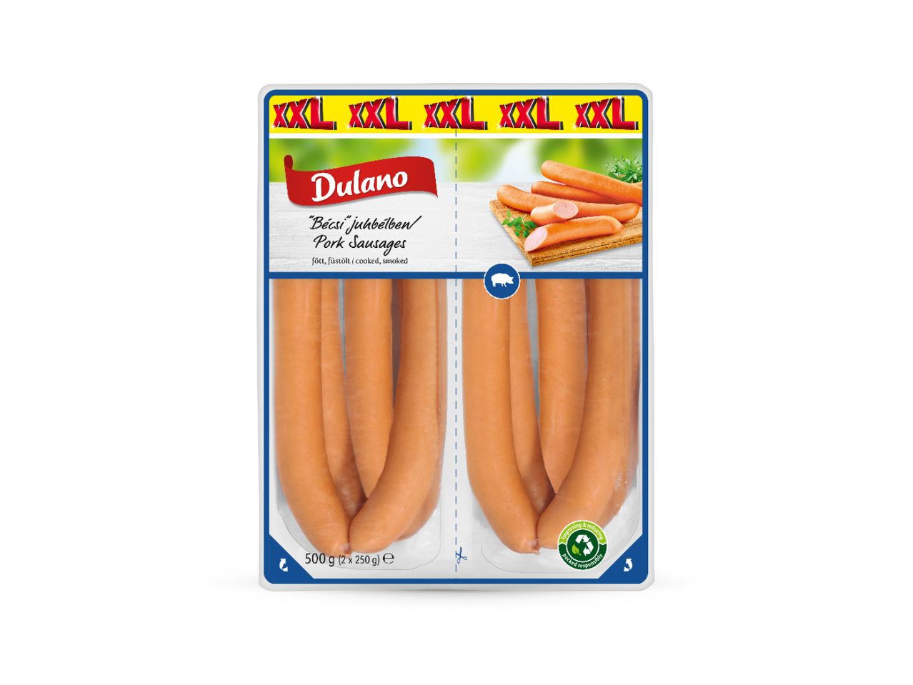 Dulano XXL svinjske kobasice, kuhane i dimljene, pakiranje od 500 g.
