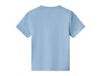 Back view of a light blue short-sleeved t-shirt with a crew neck.
