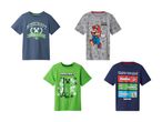 Fire børnet-shirts med Minecraft og Super Mario motiver.