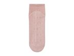 A single pink fuzzy sock with non-slip grips on the sole.