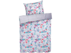 Kids' duvet cover set with a colorful Stitch and tropical leaf pattern.