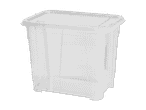 Transparente Aufbewahrungsbox mit Deckel auf weißem Hintergrund.