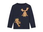 En mørkeblå børne-langærmet t-shirt med sjove træfigurer.