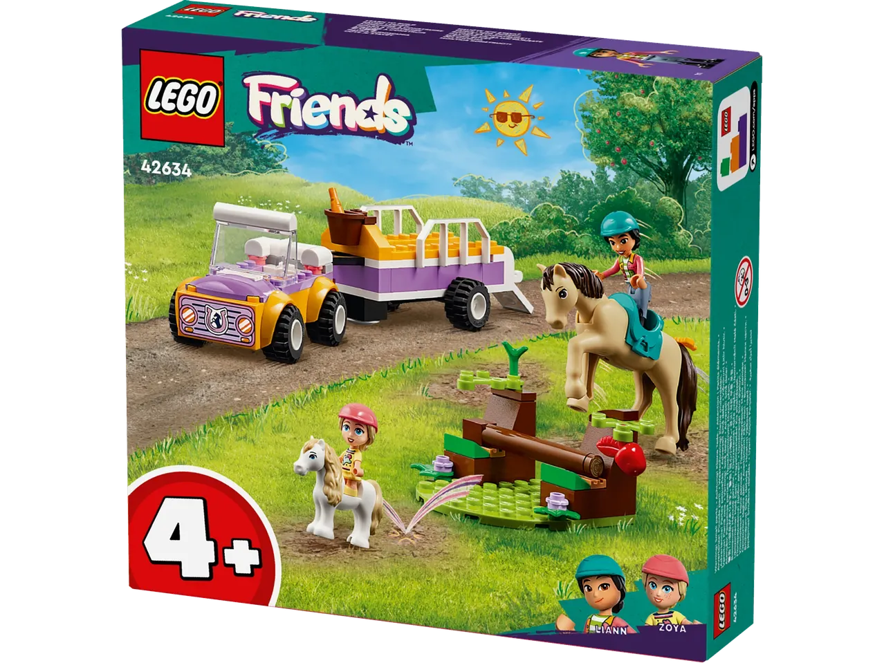LEGO Friends set 42634: mașină, remorcă și ponei.