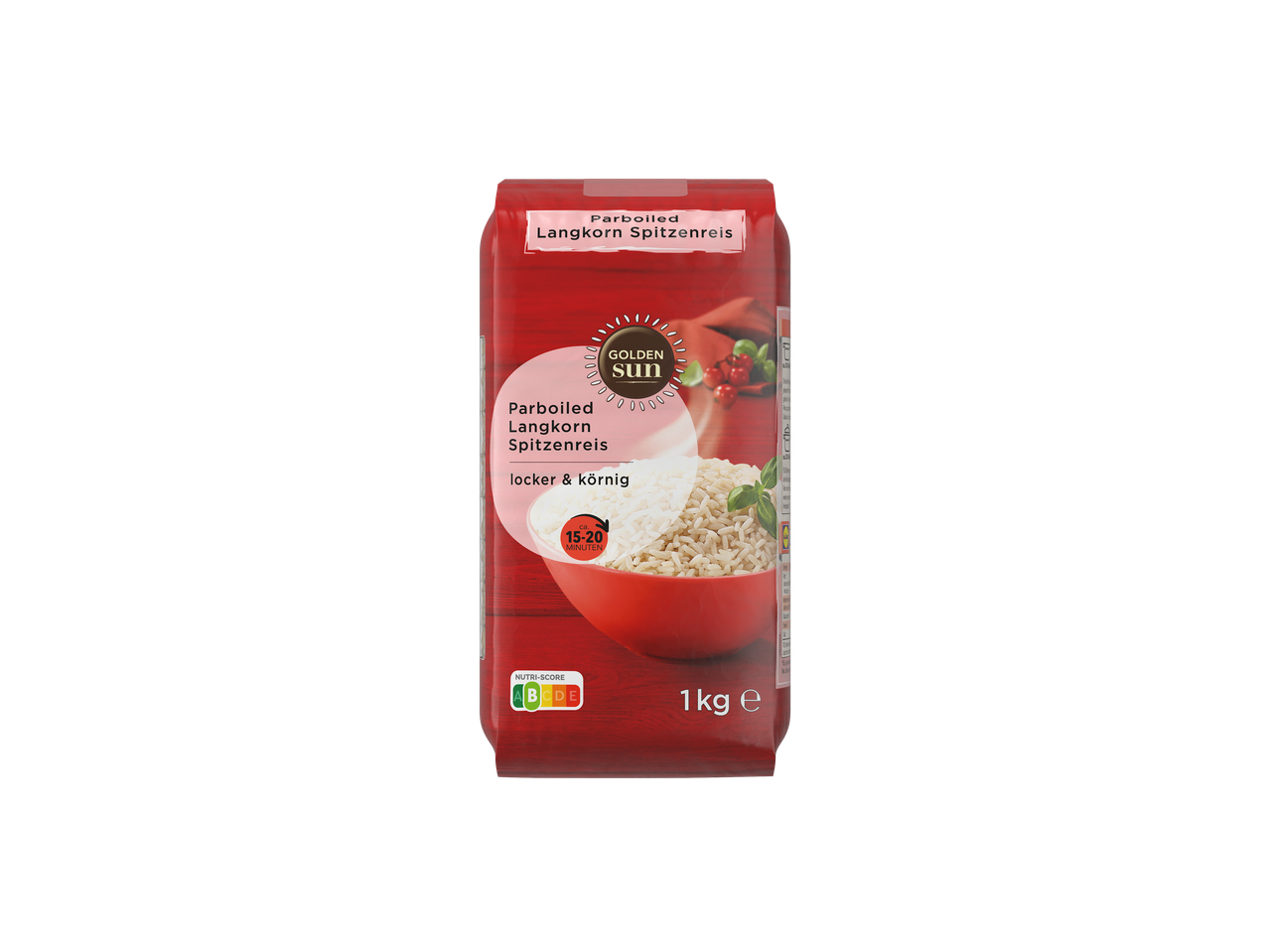 Golden Sun Parboiled Langkorn Spitzenreis, 1kg, mit Nutri-Score B, Kochzeit 15-20 Minuten