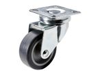 A gray rubber swivel caster wheel with a zinc-plated steel top plate.