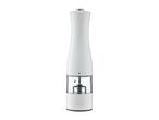 White electric salt or pepper mill with a transparent spice chamber