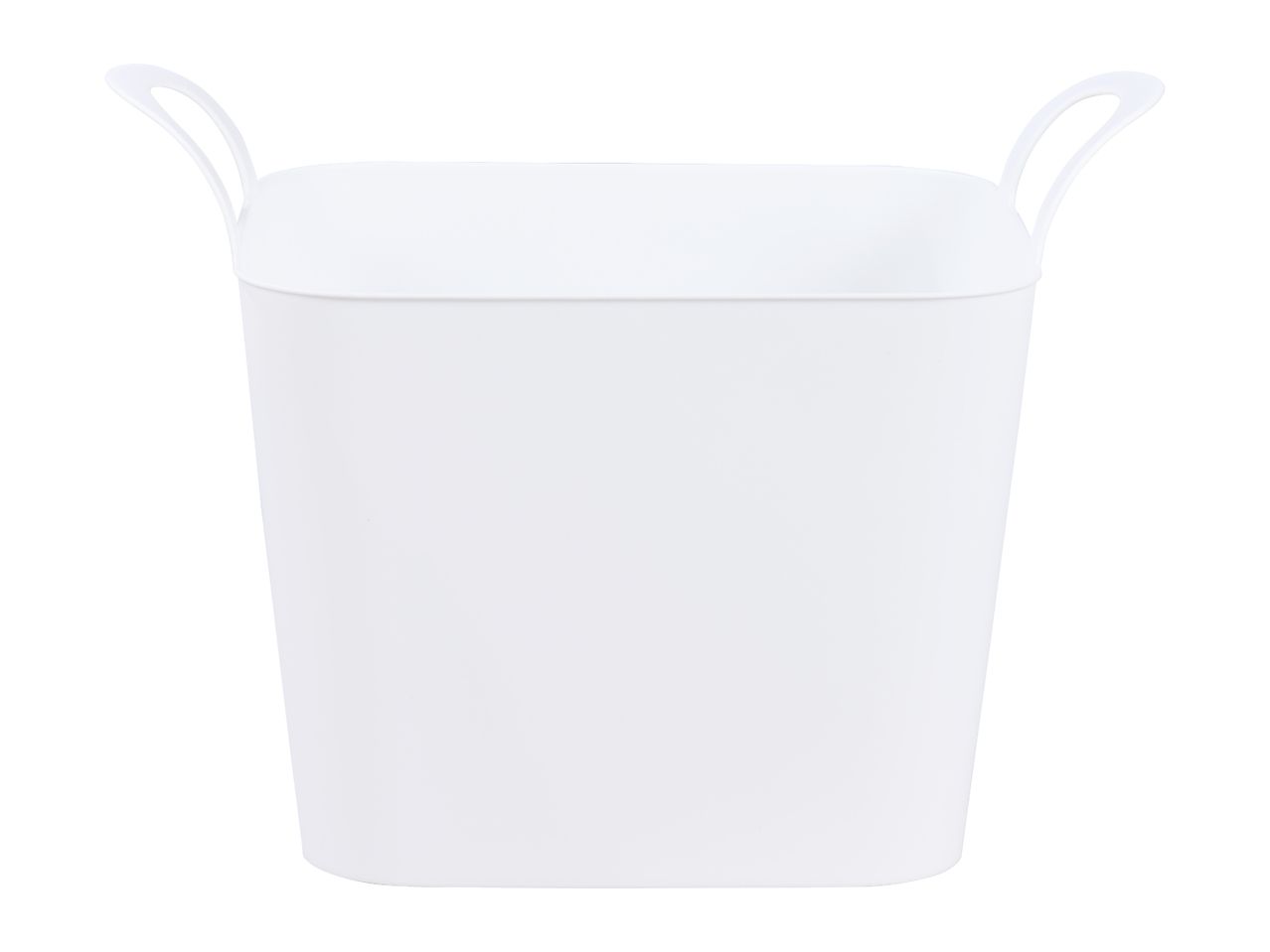 White plastic storage basket with handles