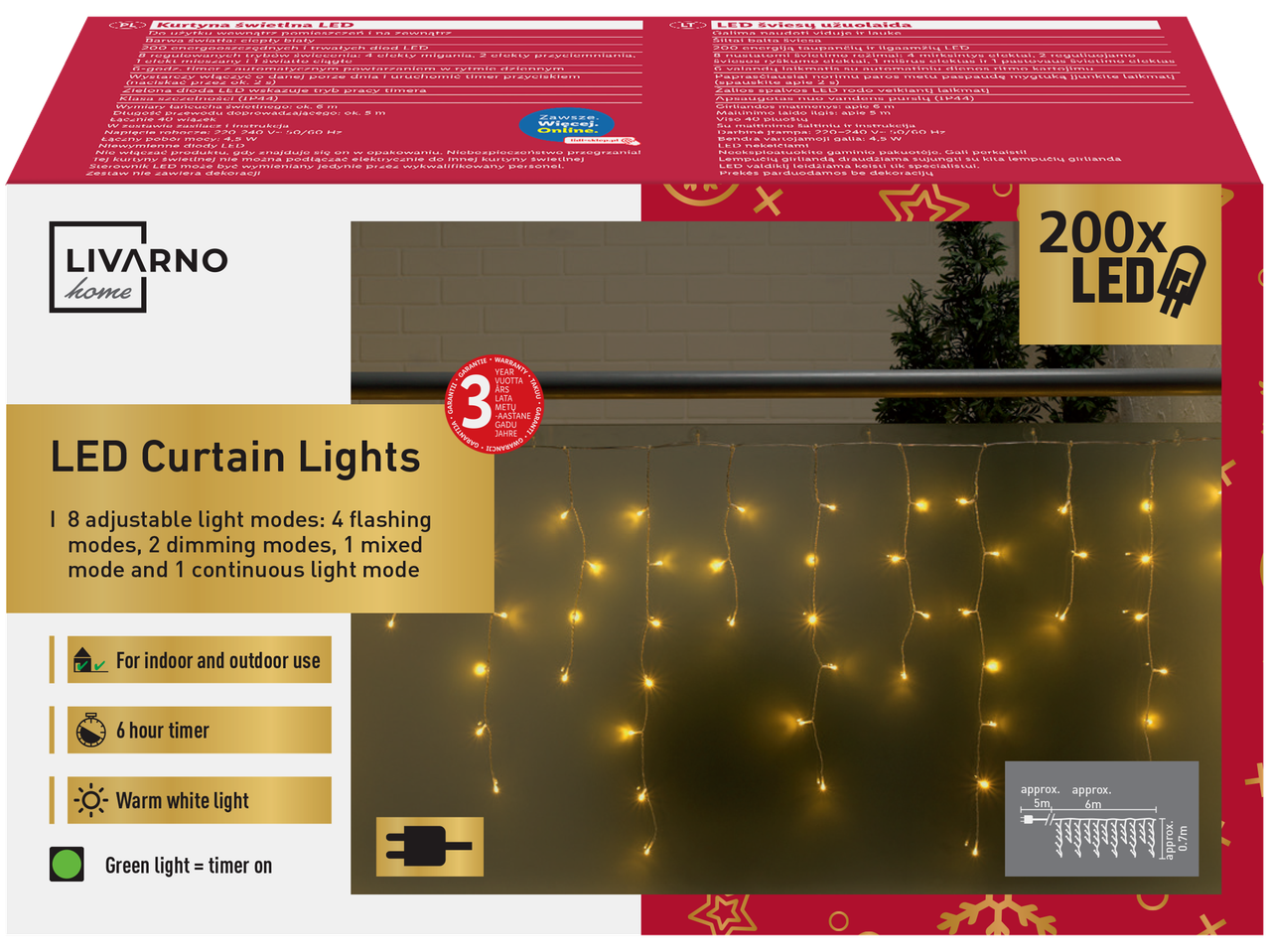 Livarno Home LED fényfüggöny 200 LED-del és 6 órás időzítővel.