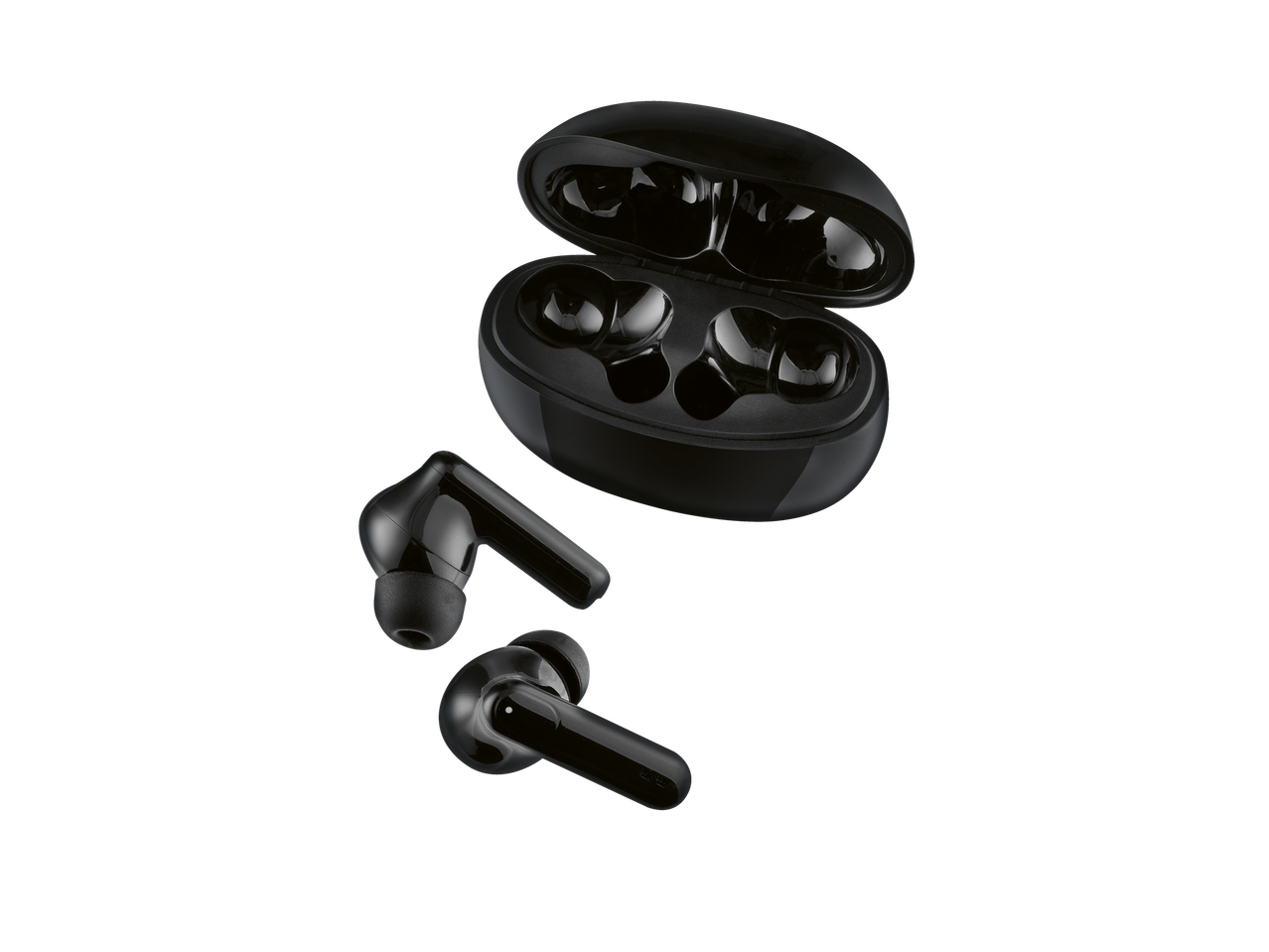 Căști wireless negre CRIVIT cu carcasă de încărcare