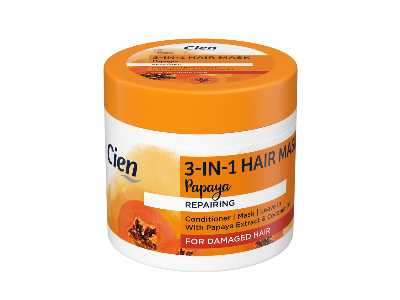 Masca de păr Cien 3-în-1 cu papaya, reparatoare, pentru păr deteriorat.