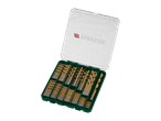 A Parkside drill bit set in a green and clear plastic case.