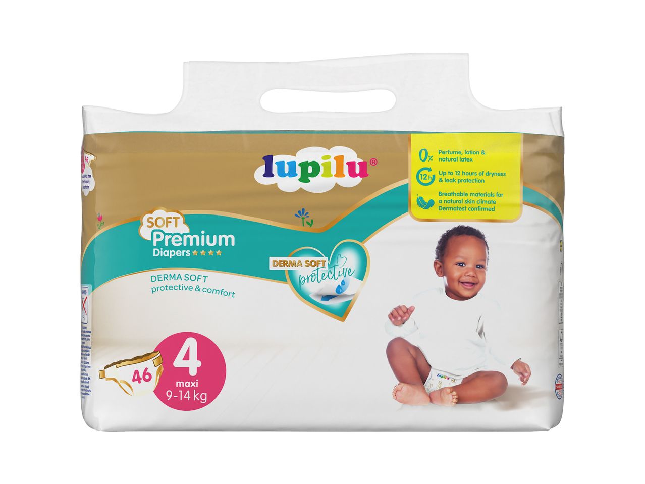 Lupilu Premium 4 dydžio sauskelnės kūdikiams nuo 9 iki 14 kg.