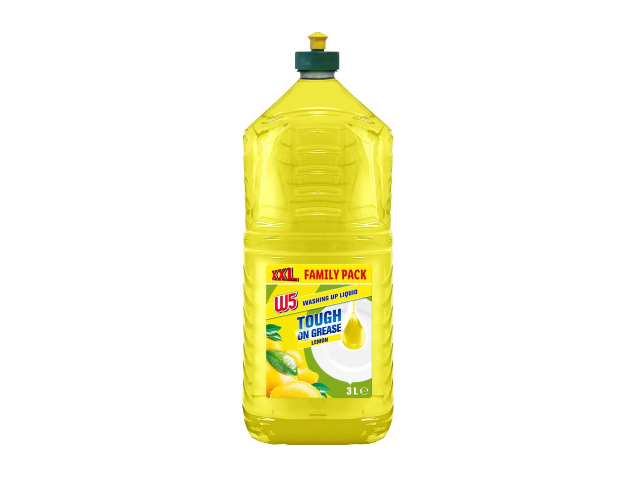 W5 XXL Family Pack Washing Up Liquid, Tough on Grease, Lemon, 3L