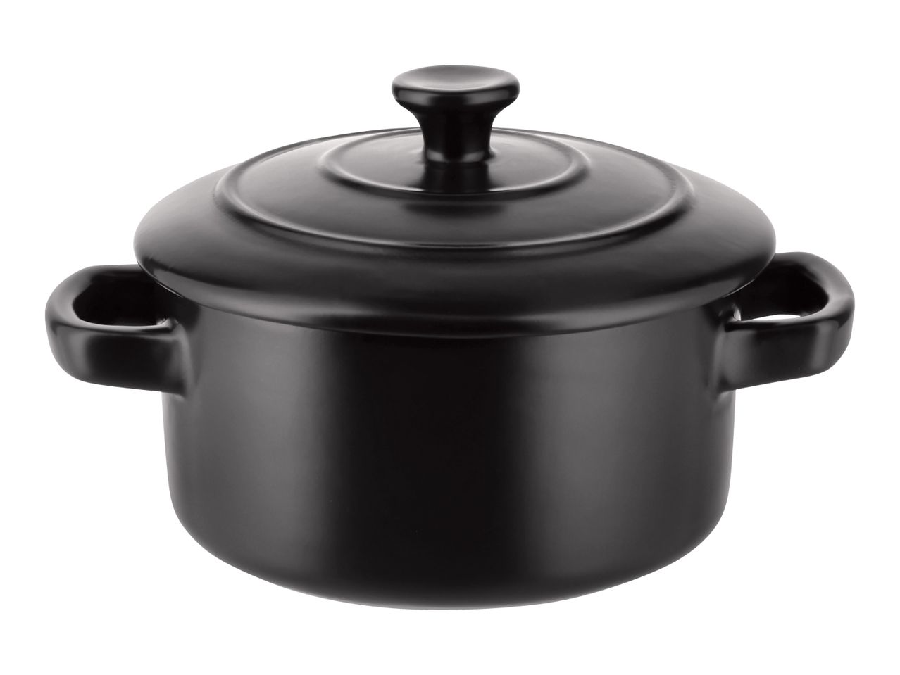Black ceramic cooking pot with lid and two handles