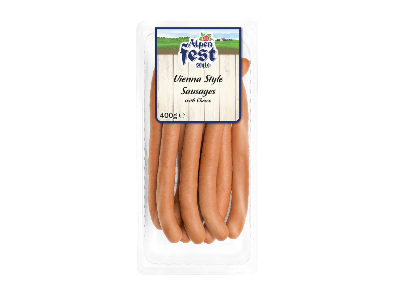 A pack of Vienna style sausages with cheese, 400g