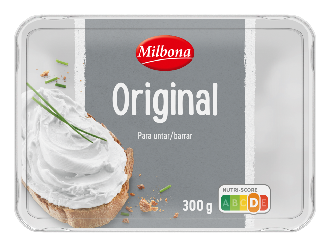 Queijo creme Milbona Original em uma embalagem de 300g.